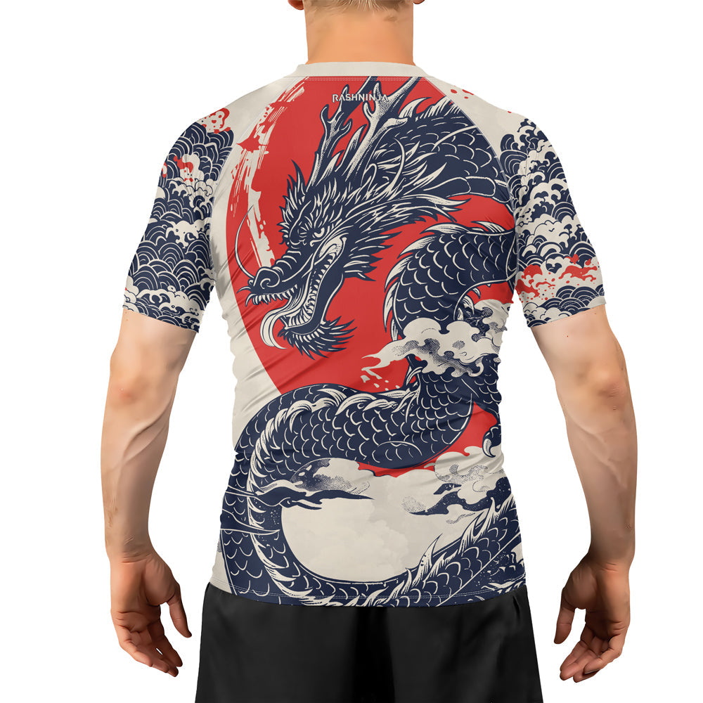 Rashninja White Dragon Red Sun Men's Short Sleeve Rash Guard