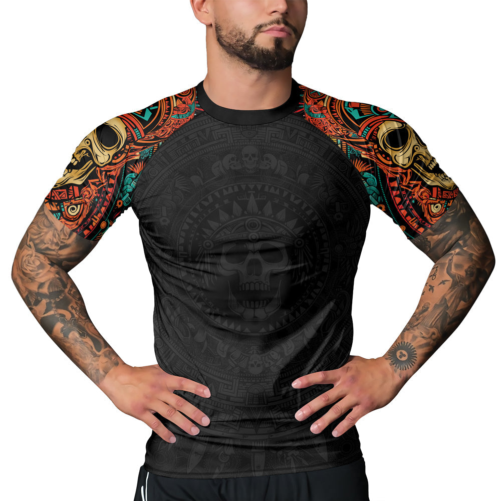 Rashninja Aztec Tribal Skull Men's Short Sleeve Rash Guard