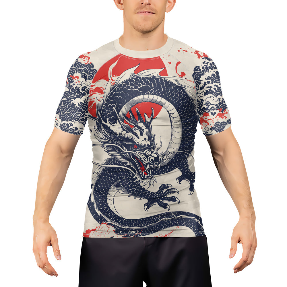 Rashninja White Dragon Red Sun Men's Short Sleeve Rash Guard