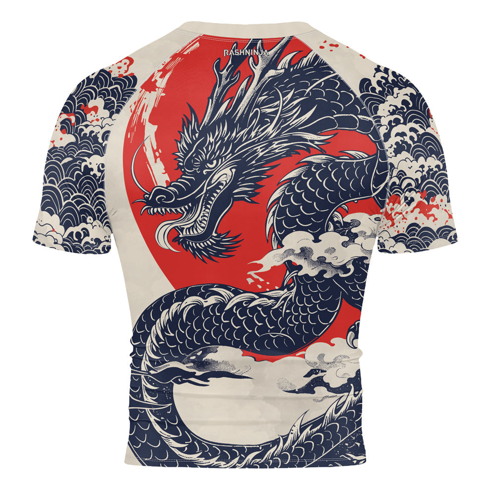 Rashninja White Dragon Red Sun Men's Short Sleeve Rash Guard