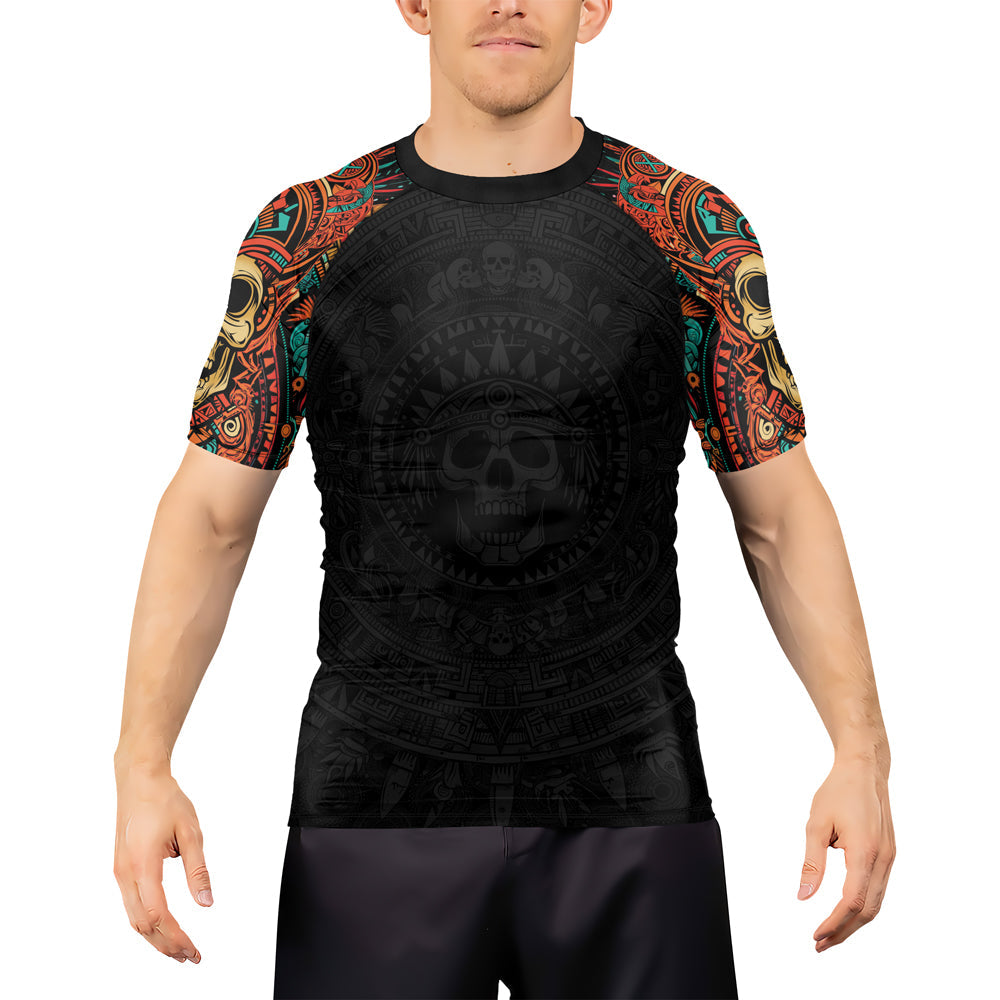 Rashninja Aztec Tribal Skull Men's Short Sleeve Rash Guard