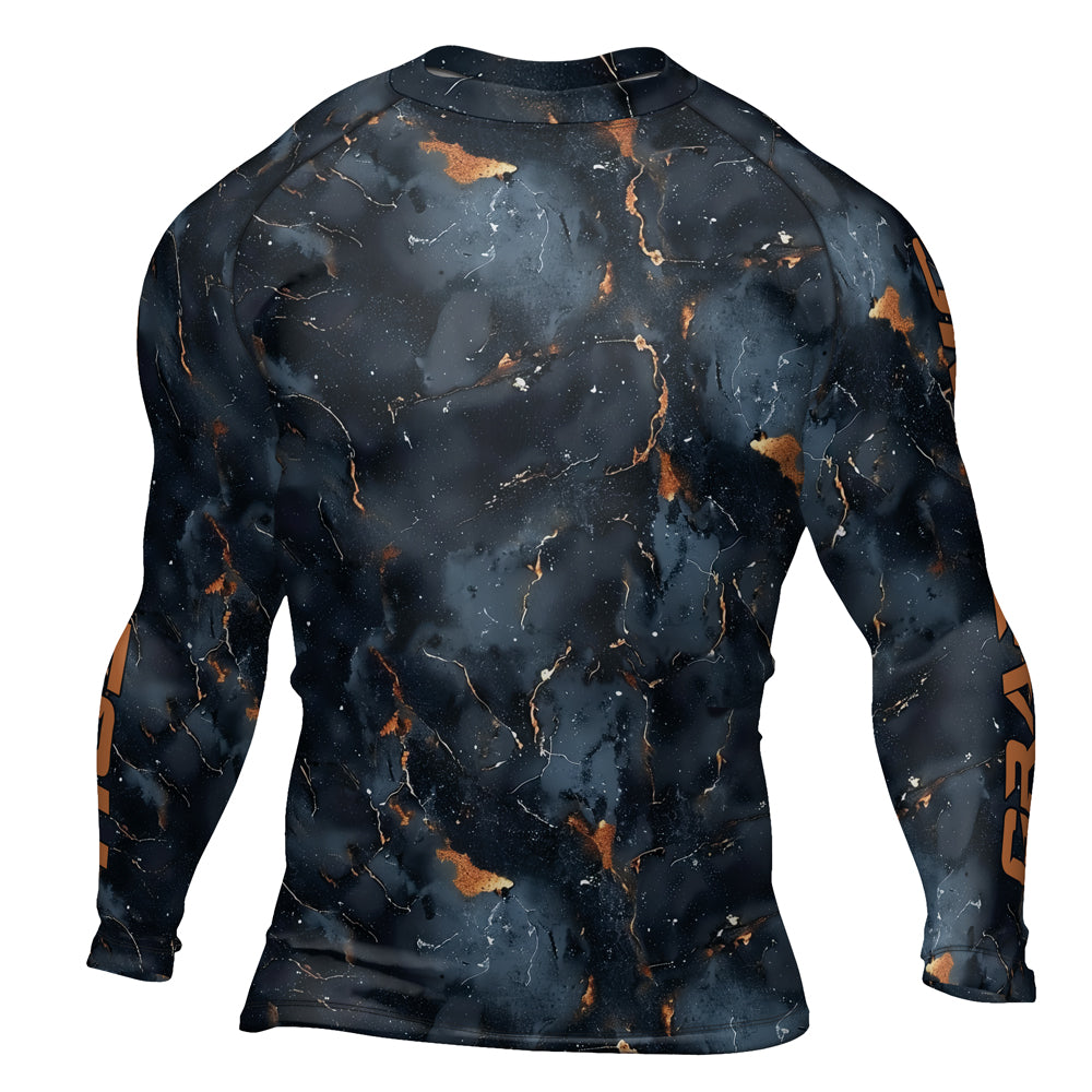 Rashninja Cyber Storm Marble Black Men's Long Sleeve Rash Guard