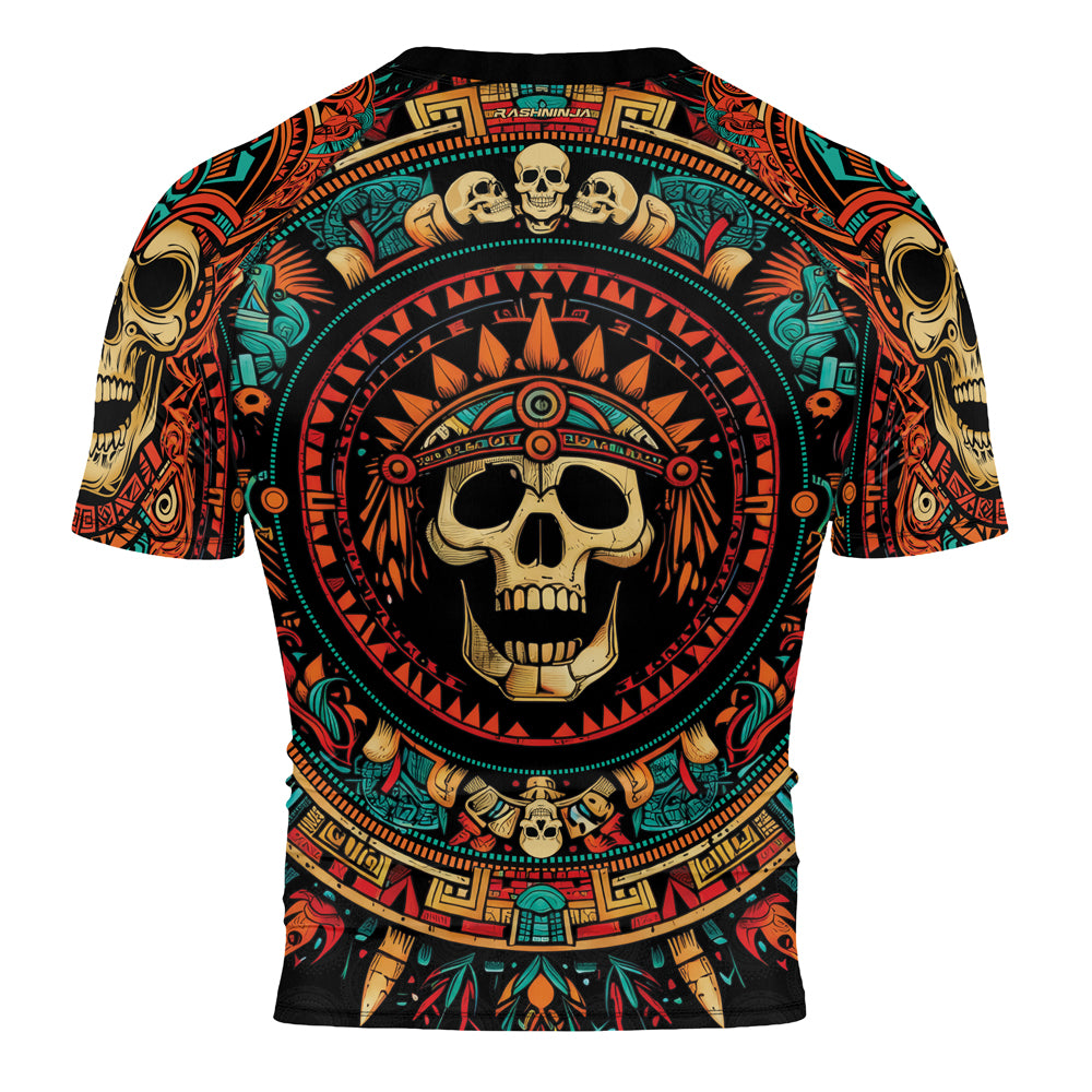 Rashninja Aztec Tribal Skull Men's Short Sleeve Rash Guard