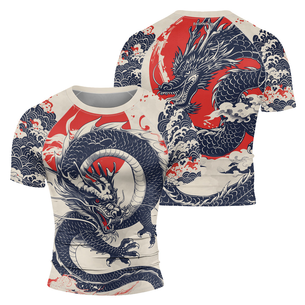 Rashninja White Dragon Red Sun Men's Short Sleeve Rash Guard