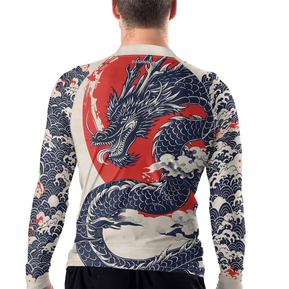 Rashninja White Dragon Red Sun Men's Long Sleeve Rash Guard