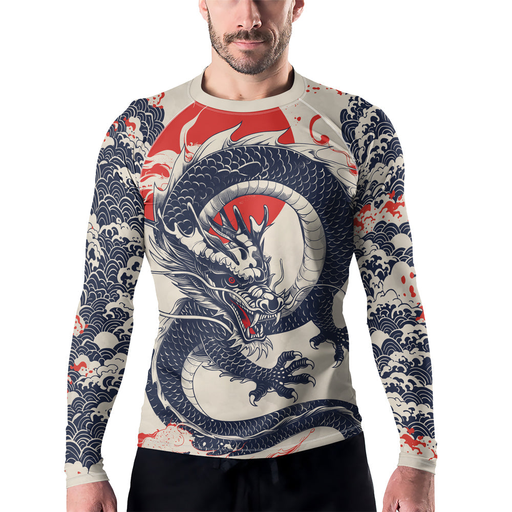Rashninja White Dragon Red Sun Men's Long Sleeve Rash Guard