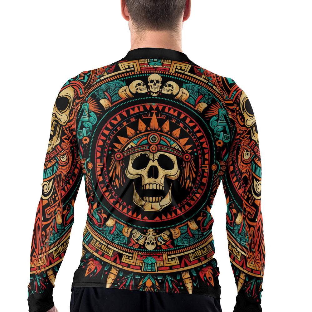 Rashninja Aztec Tribal Skull Men's Long Sleeve Rash Guard