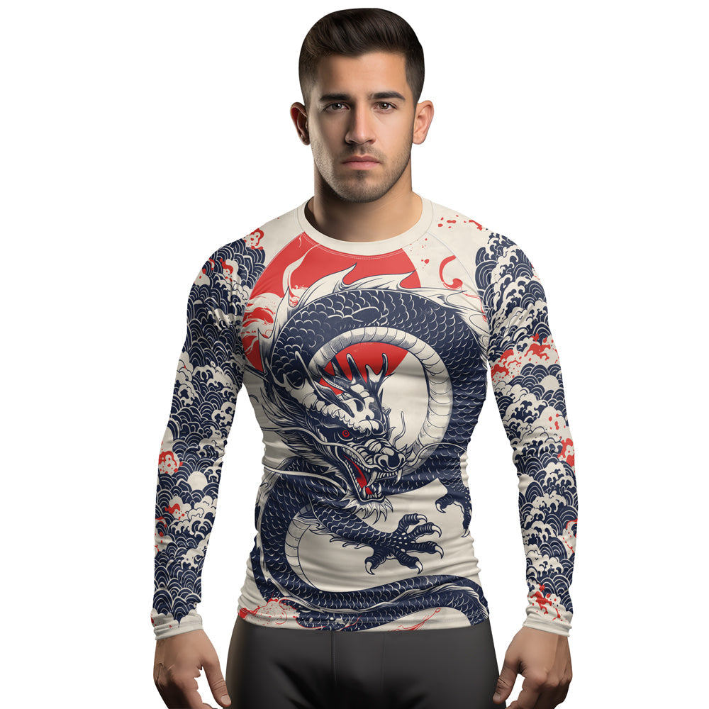 Rashninja White Dragon Red Sun Men's Long Sleeve Rash Guard