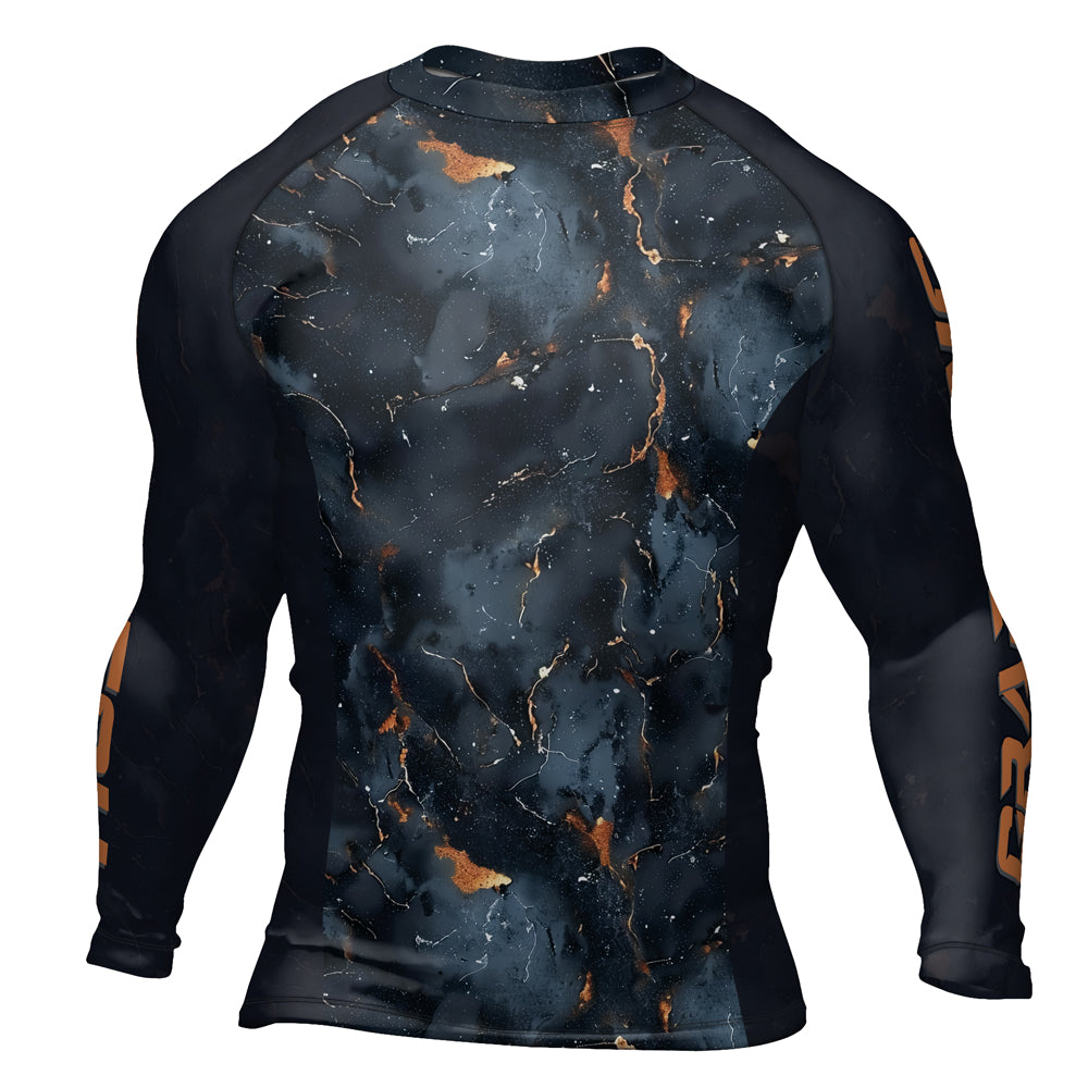 Rashninja Cyber Storm Marble Black Men's Long Sleeve Rash Guard