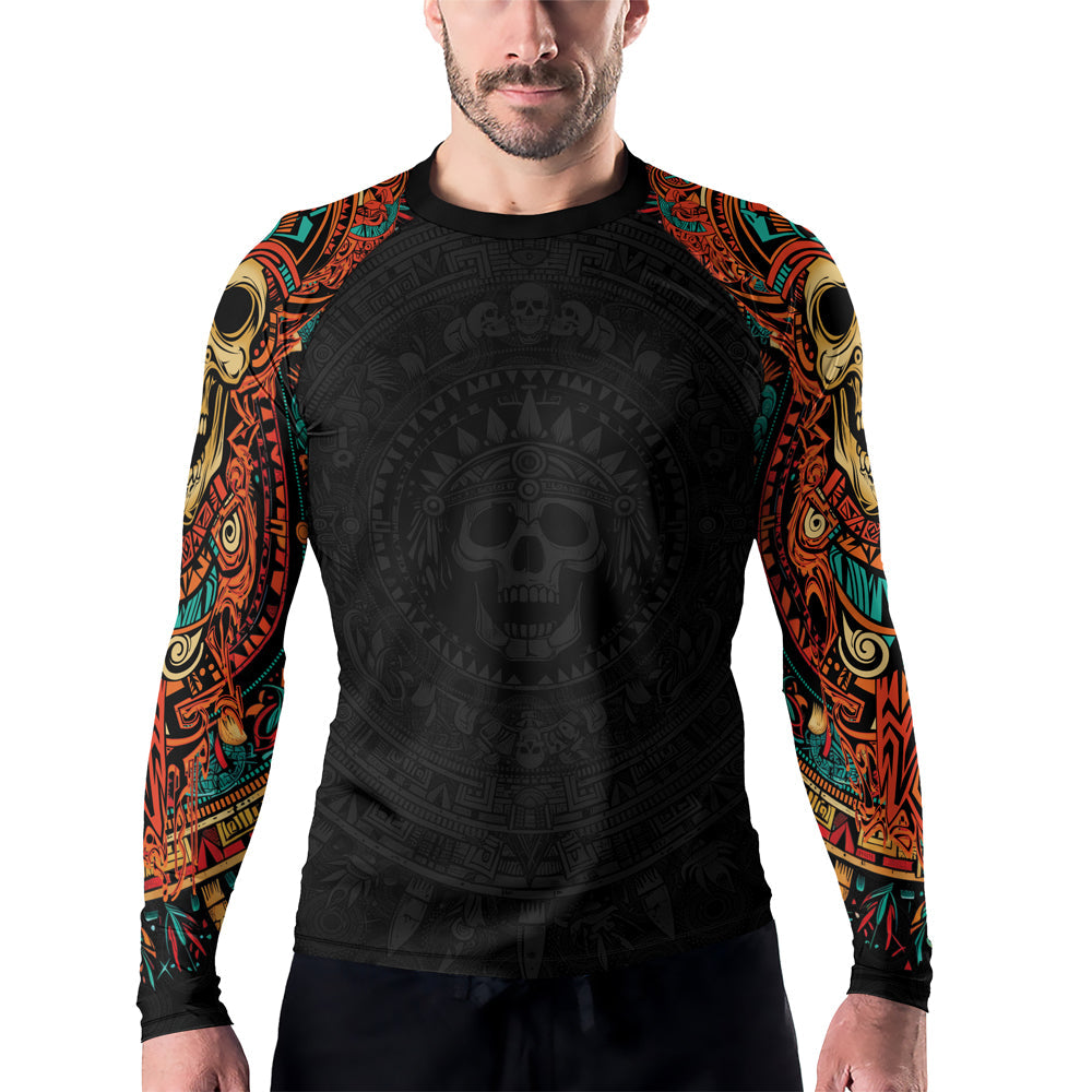 Rashninja Aztec Tribal Skull Men's Long Sleeve Rash Guard