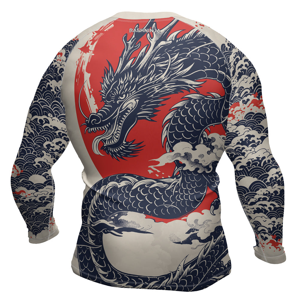 Rashninja White Dragon Red Sun Men's Long Sleeve Rash Guard