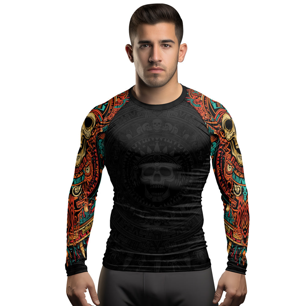 Rashninja Aztec Tribal Skull Men's Long Sleeve Rash Guard