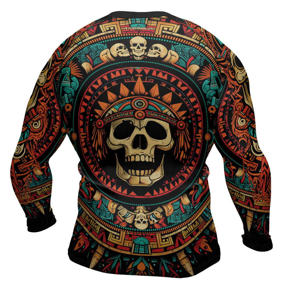 Rashninja Aztec Tribal Skull Men's Long Sleeve Rash Guard