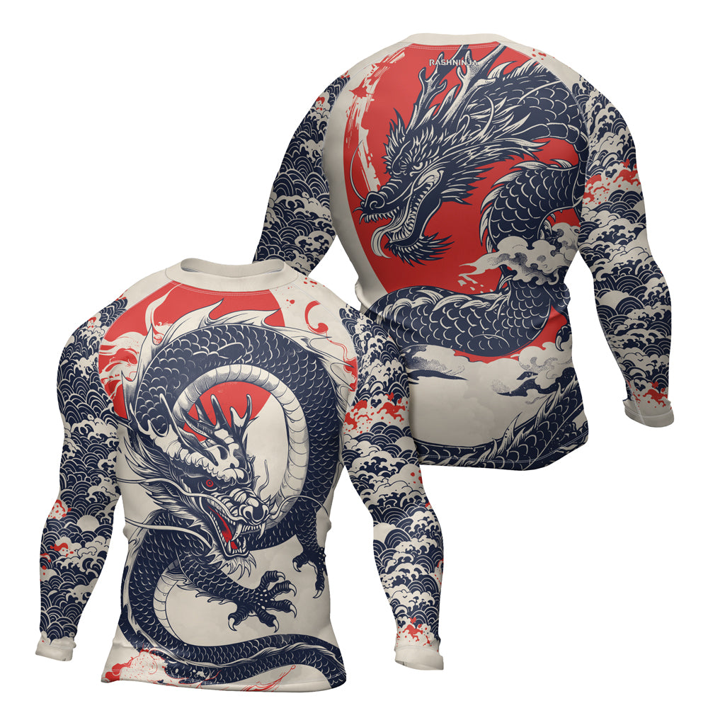 Rashninja White Dragon Red Sun Men's Long Sleeve Rash Guard