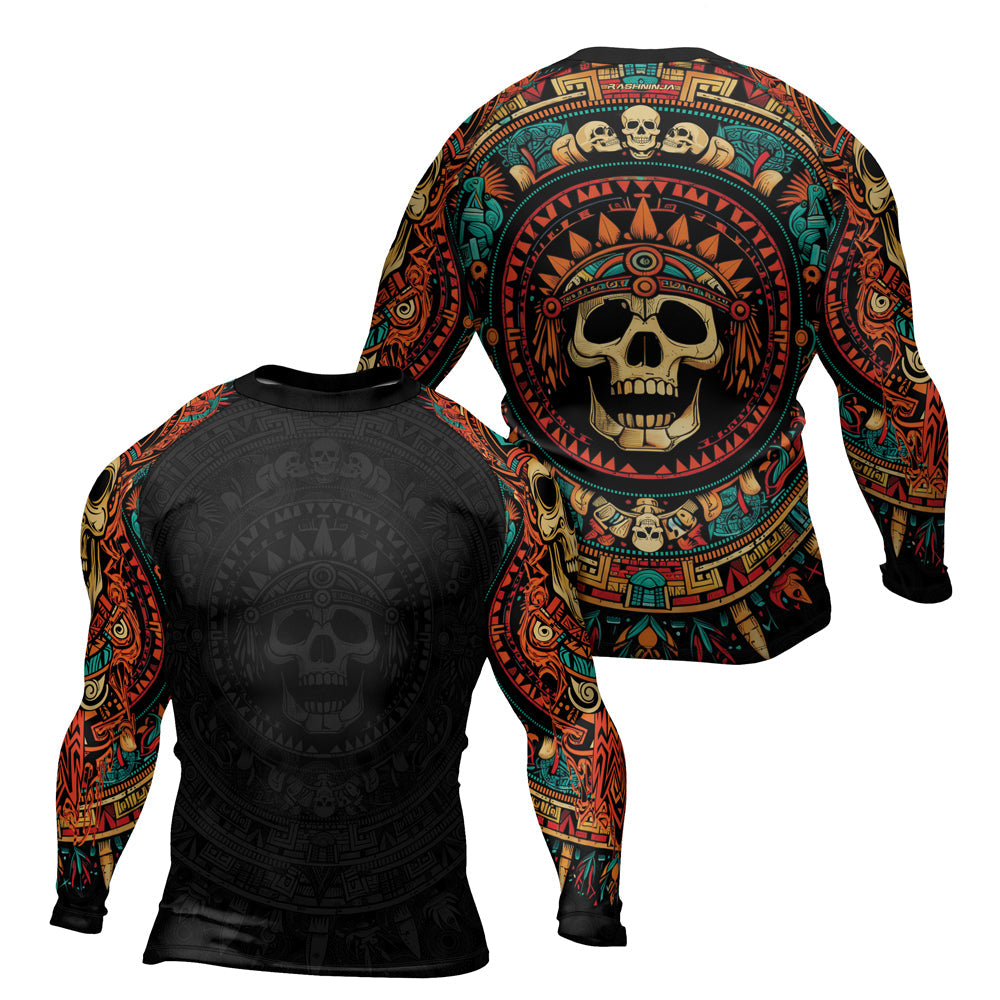 Rashninja Aztec Tribal Skull Men's Long Sleeve Rash Guard