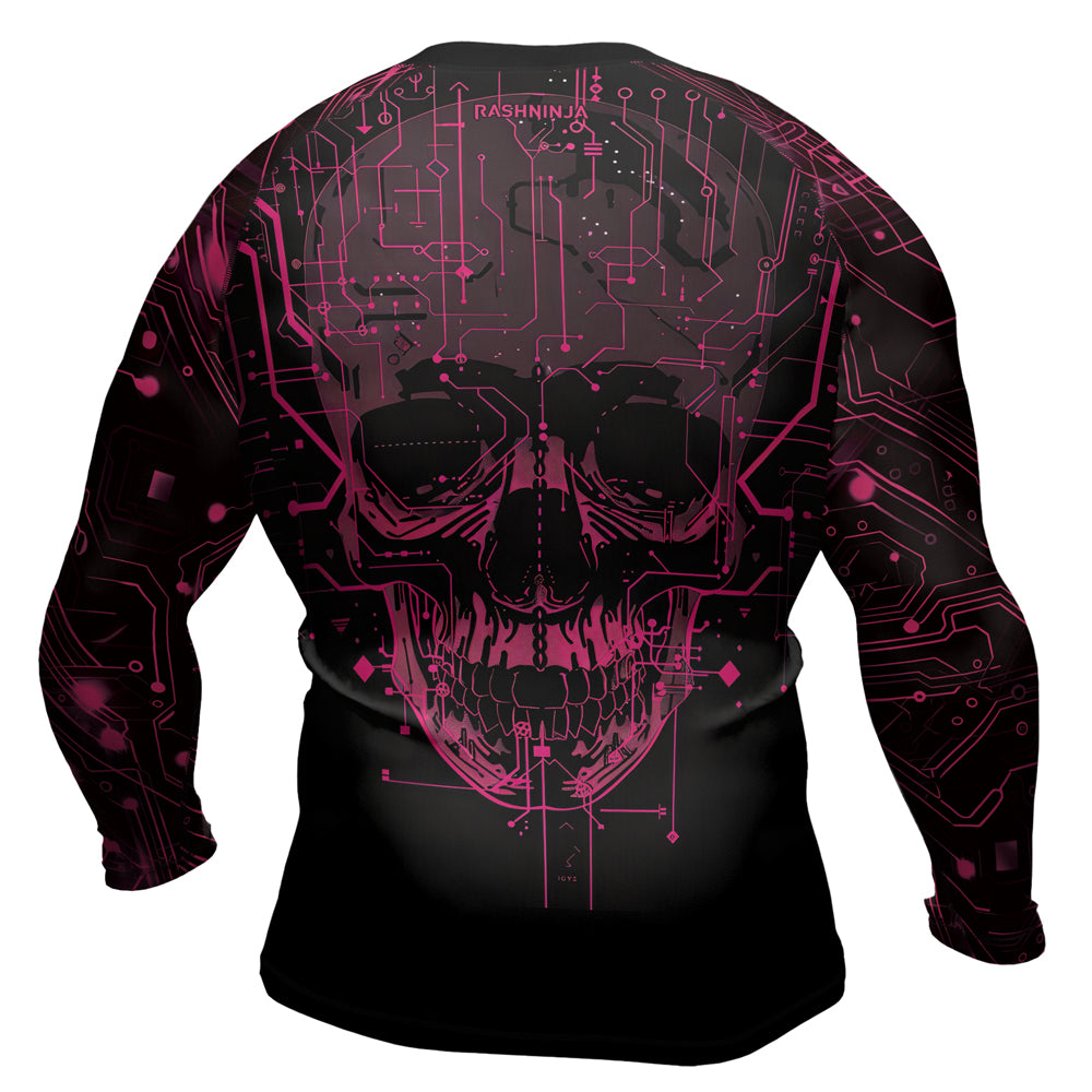 Rashninja Cyber Skull Circuit Red Men's Long Sleeve Rash Guard