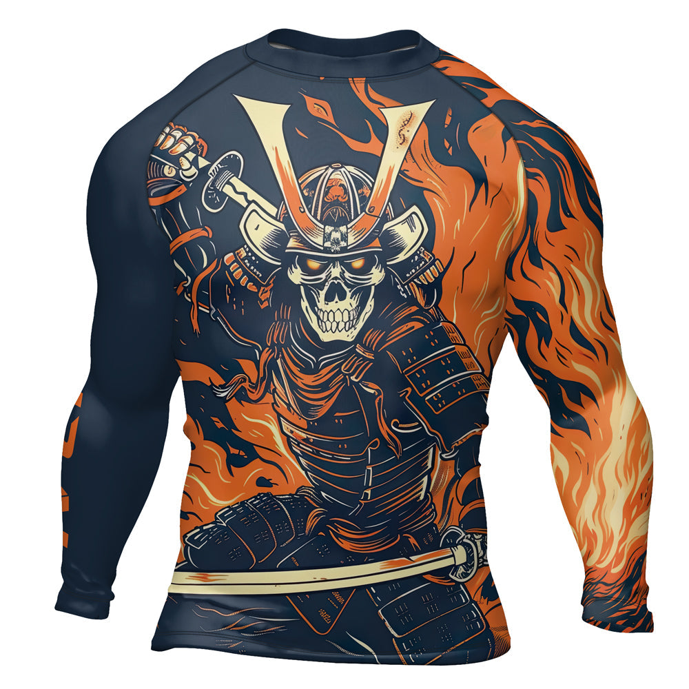 Rashninja Samurai Skull Flames Men's Long Sleeve Rash Guard