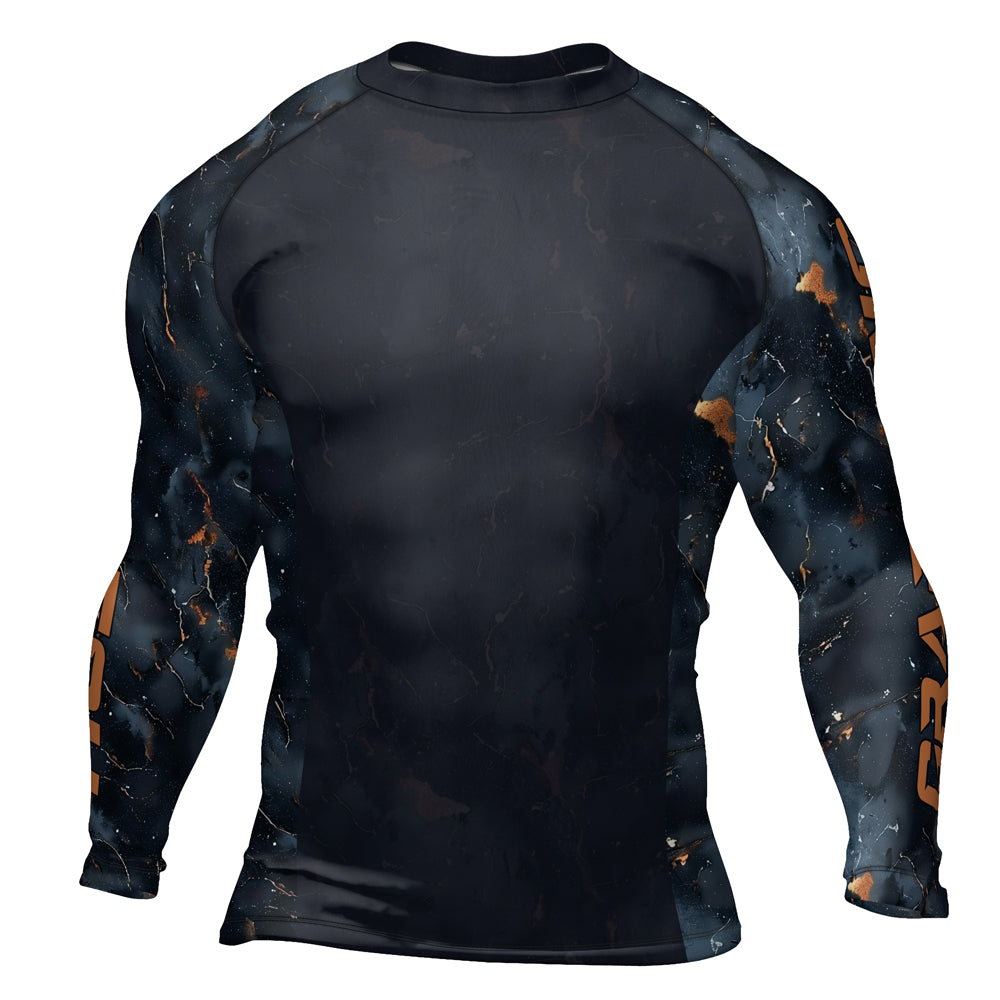Rashninja Cyber Storm Marble Black Men's Long Sleeve Rash Guard
