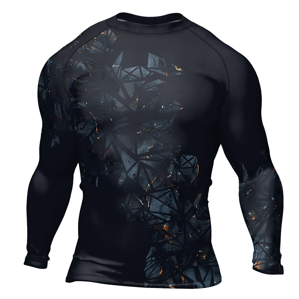 Rashninja Cyber Storm Marble Black Men's Long Sleeve Rash Guard