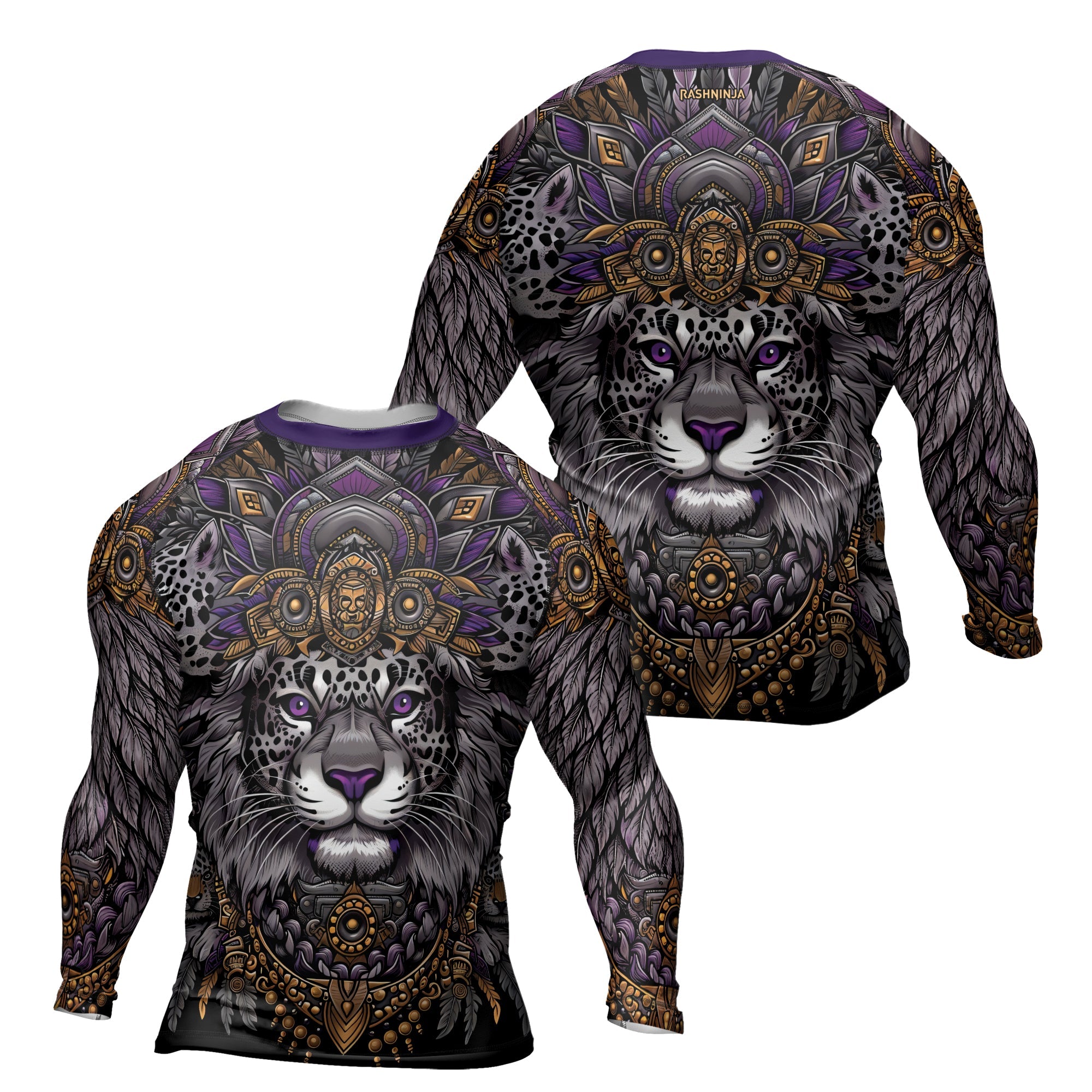 Rashninja Aztec Lion Mandala Men's Long Sleeve Rash Guard