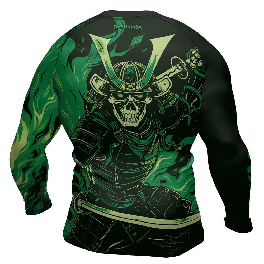 Rashninja Samurai Skull Flames Men's Long Sleeve Rash Guard