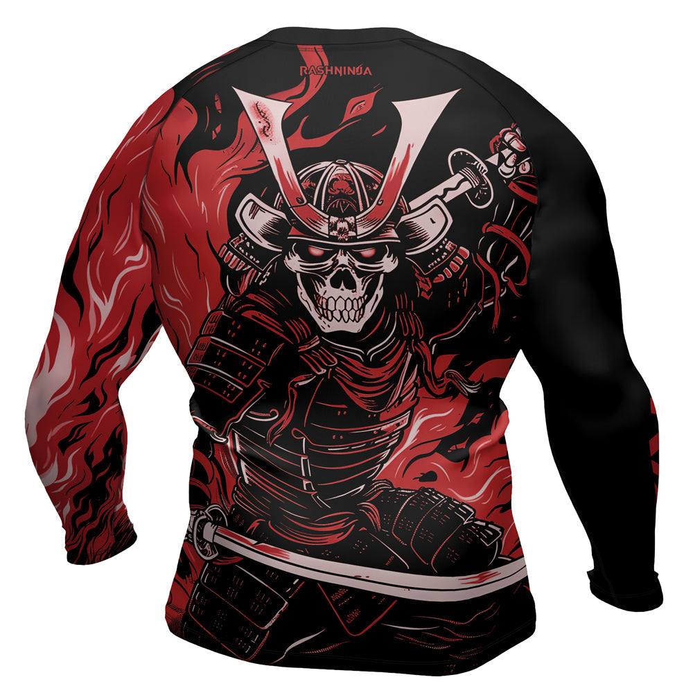 Rashninja Samurai Skull Flames Men's Long Sleeve Rash Guard
