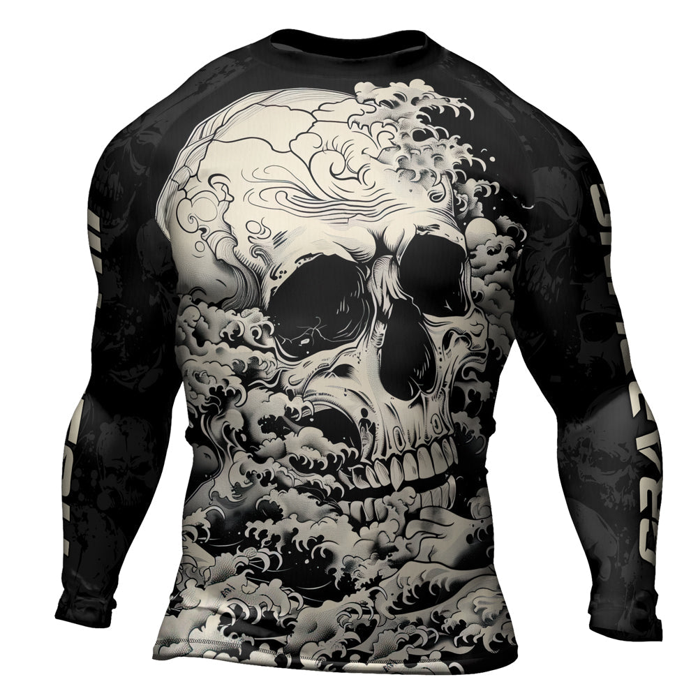 Rashninja Halloween Skull Wave Men's Long Sleeve Rash Guard