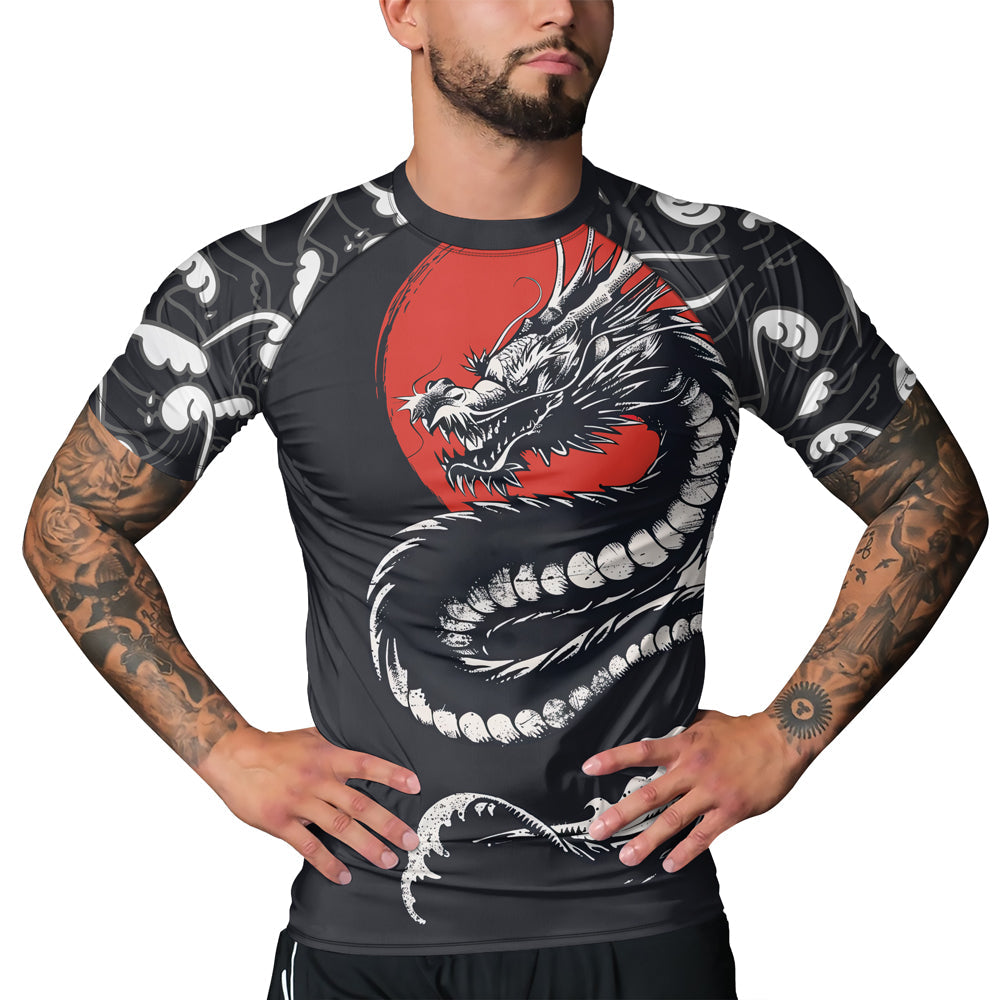 Rashninja Blue Dragon Crimson Men's Short Sleeve Rash Guard