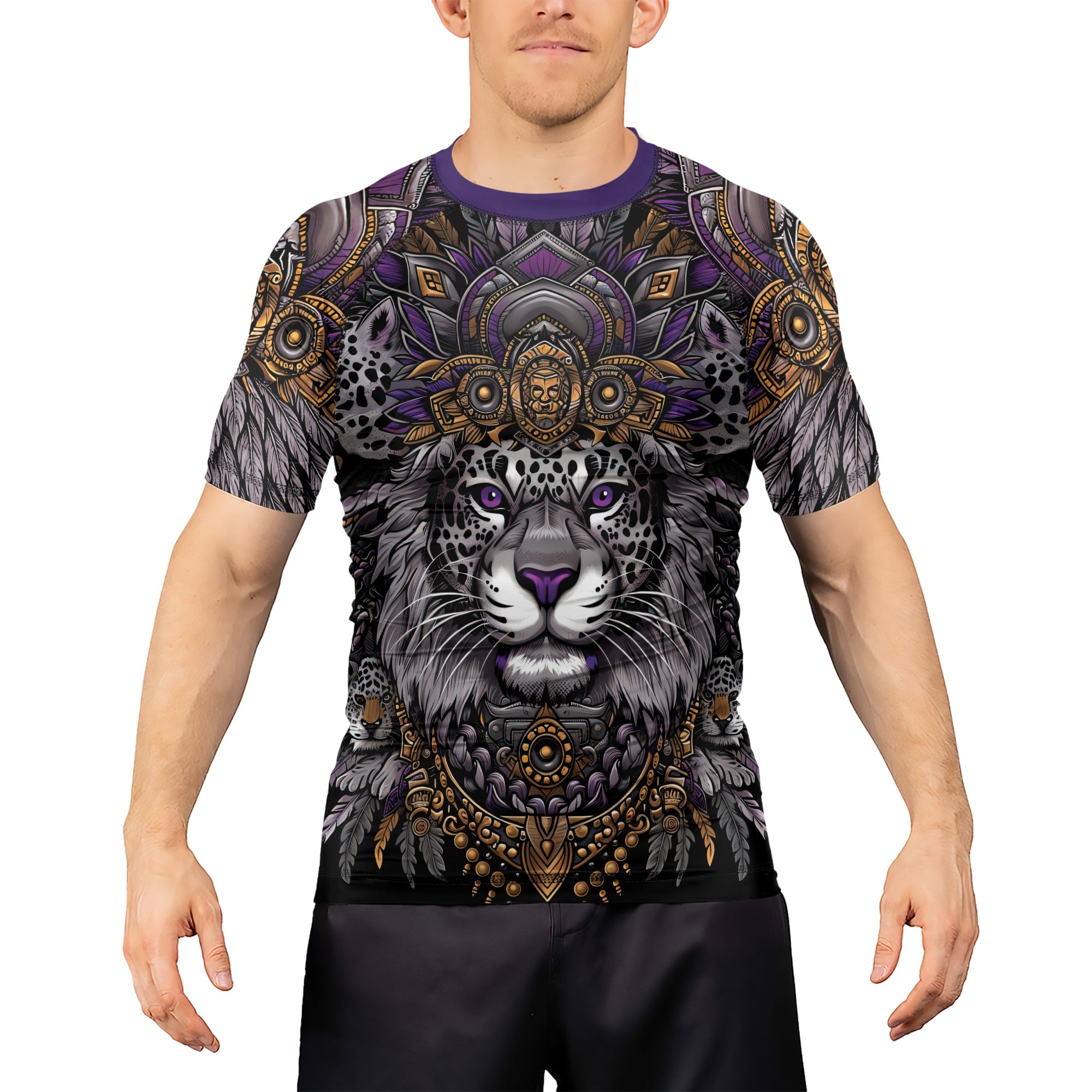 Rashninja Aztec Lion Mandala Men's Short Sleeve Rash Guard