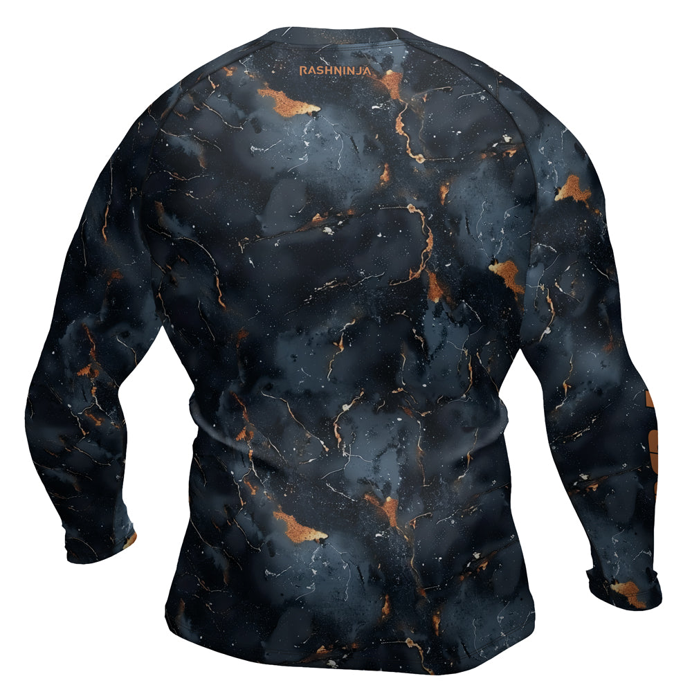 Rashninja Cyber Storm Marble Black Men's Long Sleeve Rash Guard