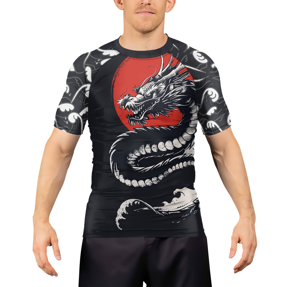Rashninja Blue Dragon Crimson Men's Short Sleeve Rash Guard