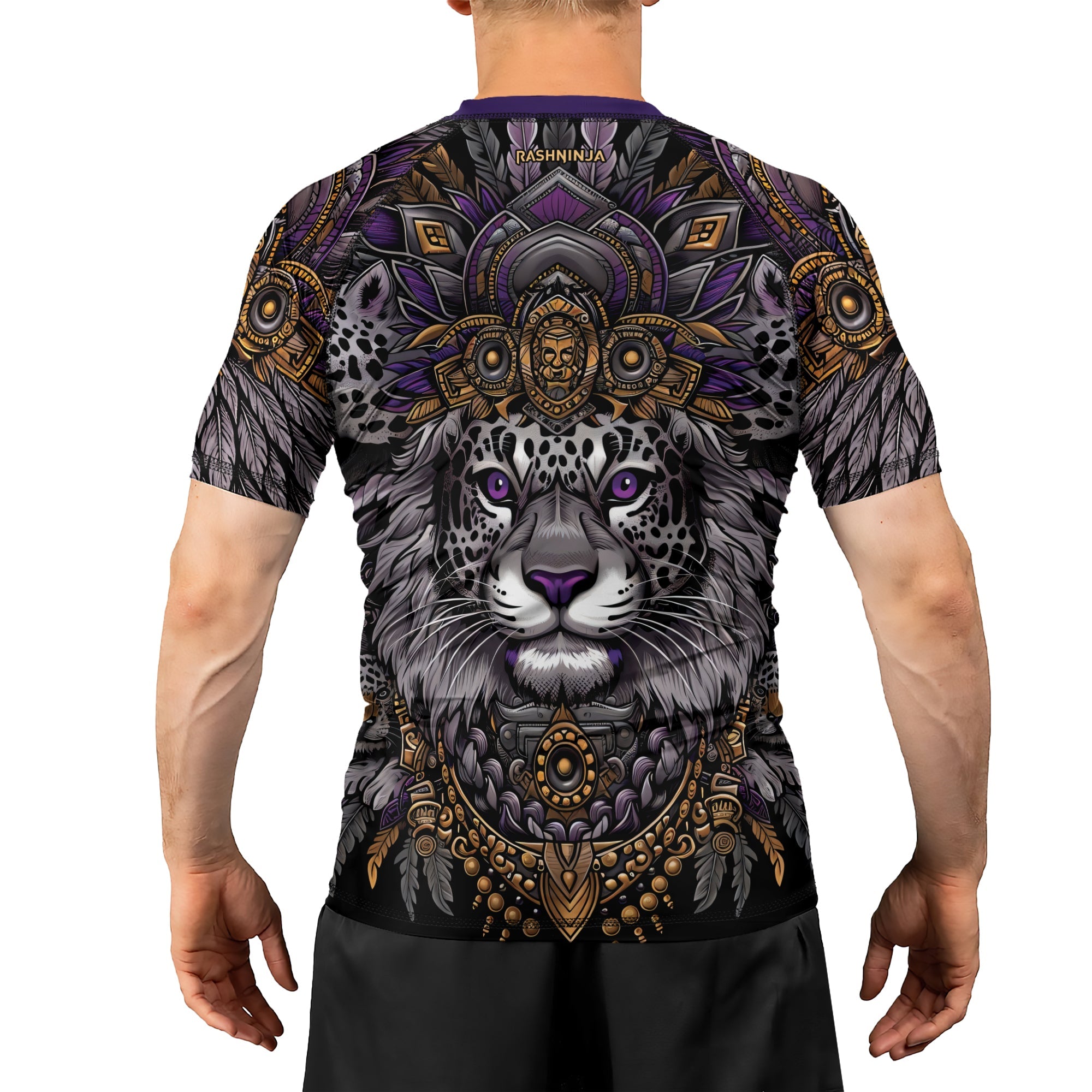 Rashninja Aztec Lion Mandala Men's Short Sleeve Rash Guard