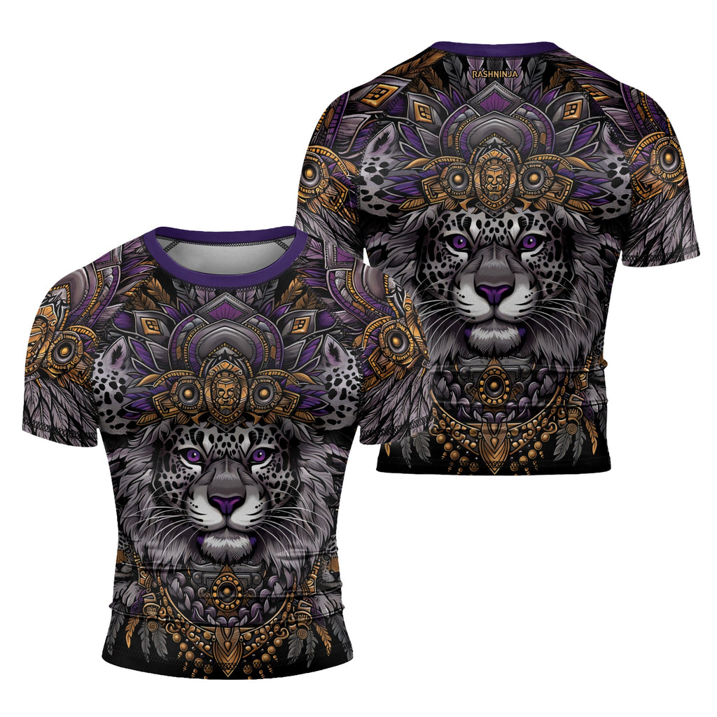 Rashninja Aztec Lion Mandala Men's Short Sleeve Rash Guard