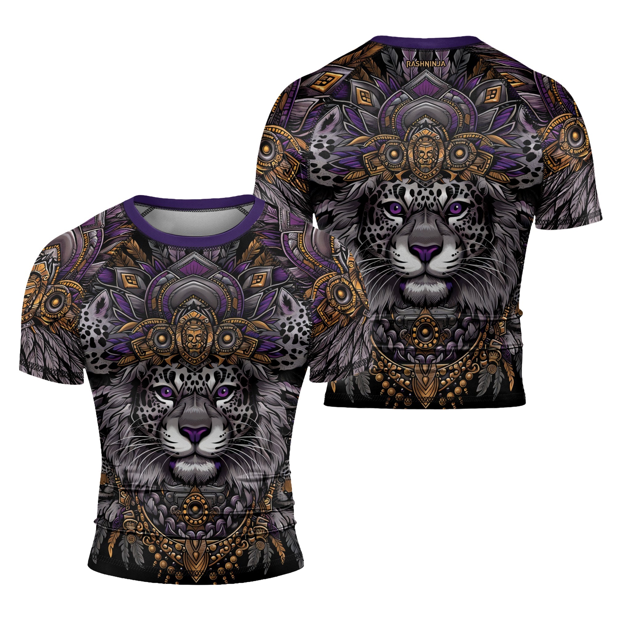 Rashninja Aztec Lion Mandala Men's Short Sleeve Rash Guard
