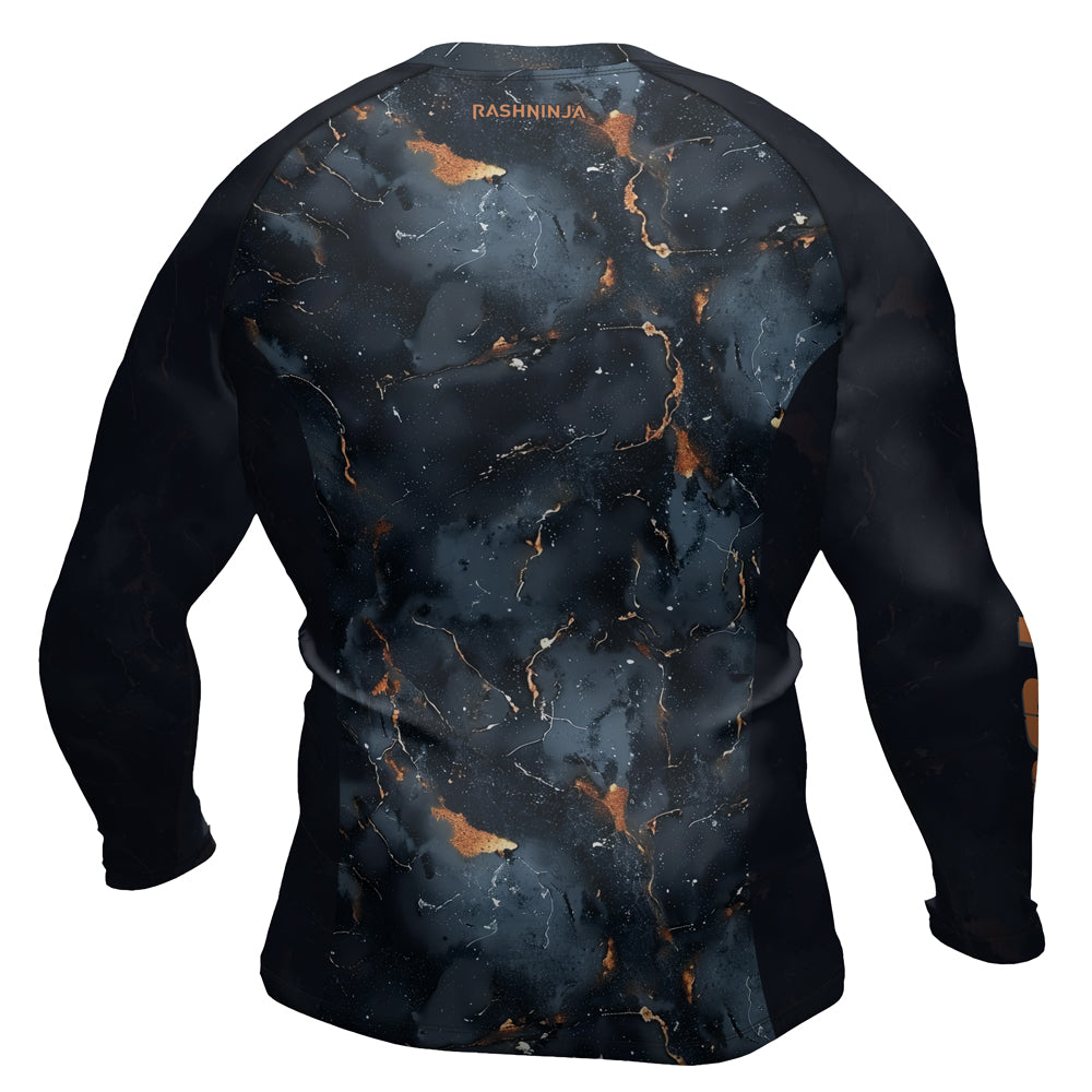 Rashninja Cyber Storm Marble Black Men's Long Sleeve Rash Guard