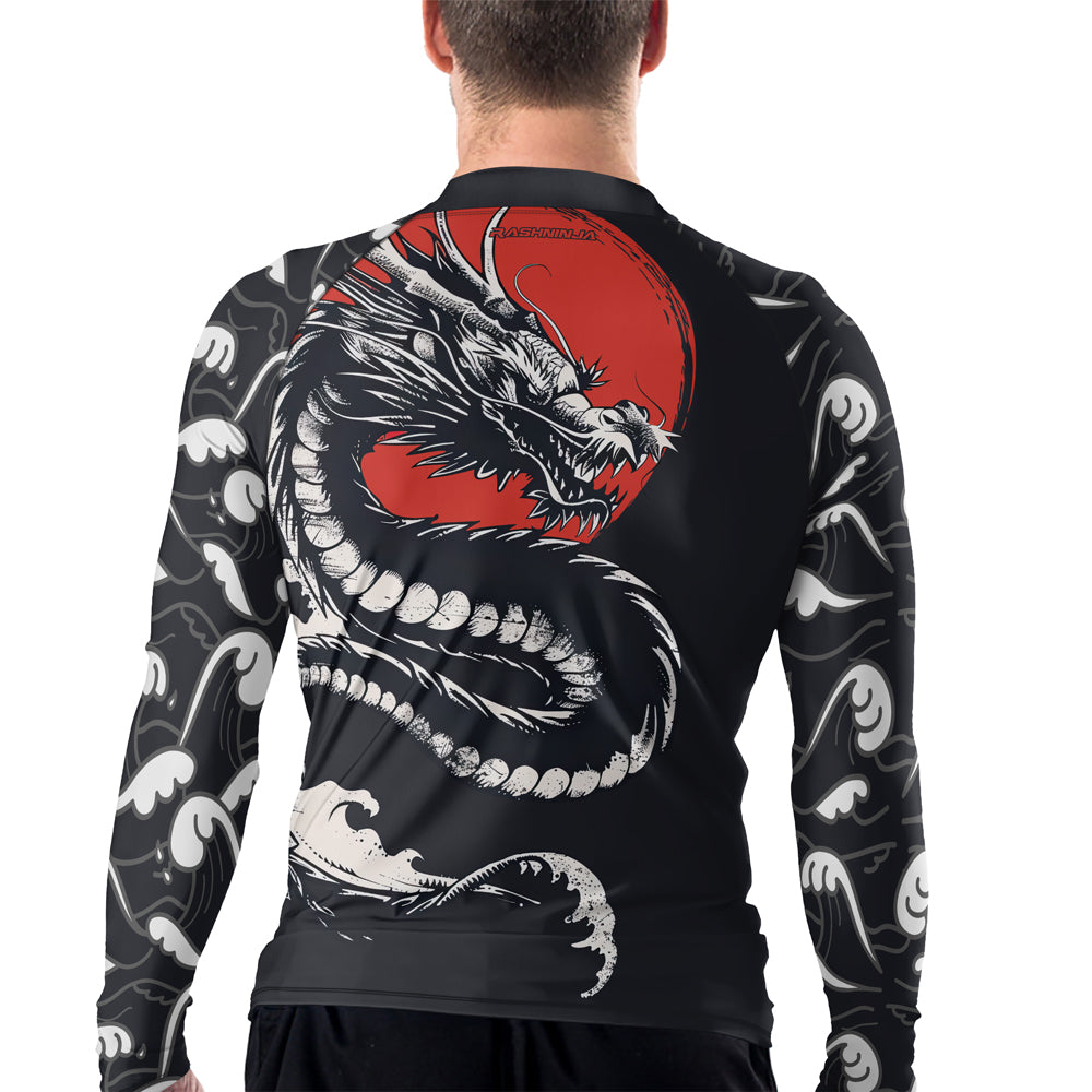 Rashninja Blue Dragon Crimson Men's Long Sleeve Rash Guard