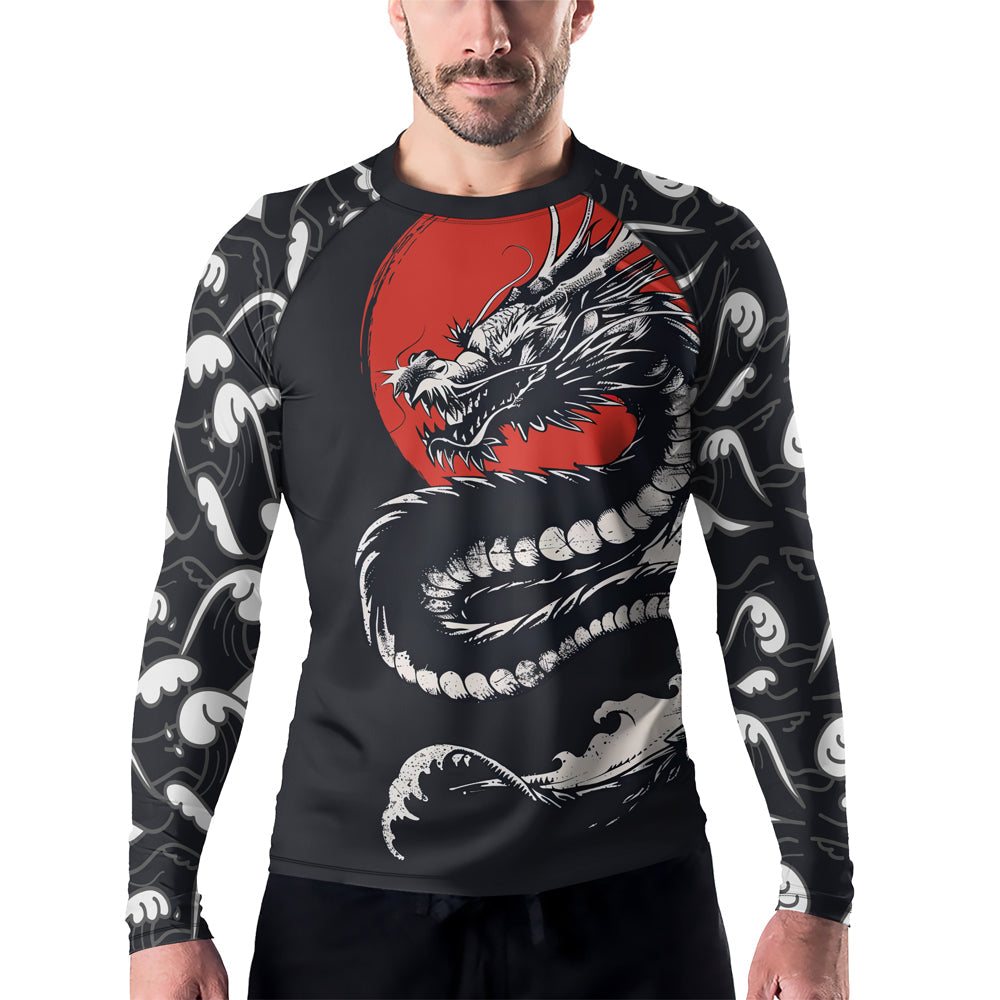 Rashninja Blue Dragon Crimson Men's Long Sleeve Rash Guard