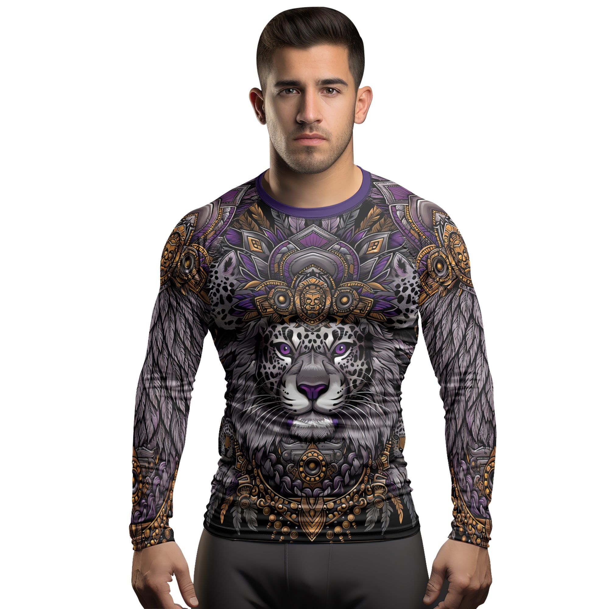 Rashninja Aztec Lion Mandala Men's Long Sleeve Rash Guard