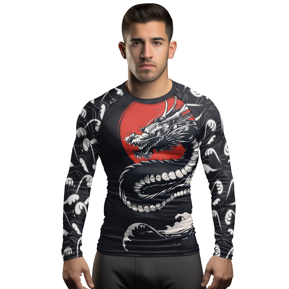 Rashninja Blue Dragon Crimson Men's Long Sleeve Rash Guard