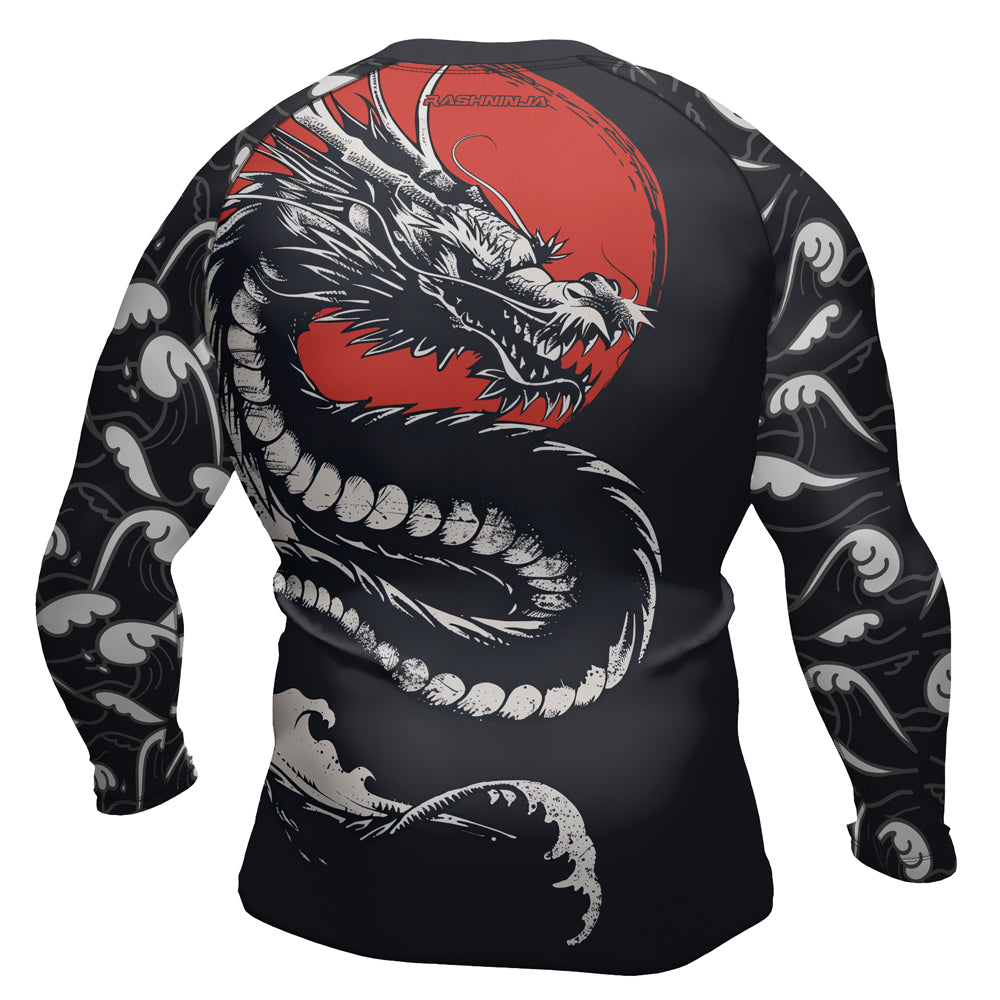 Rashninja Blue Dragon Crimson Men's Long Sleeve Rash Guard