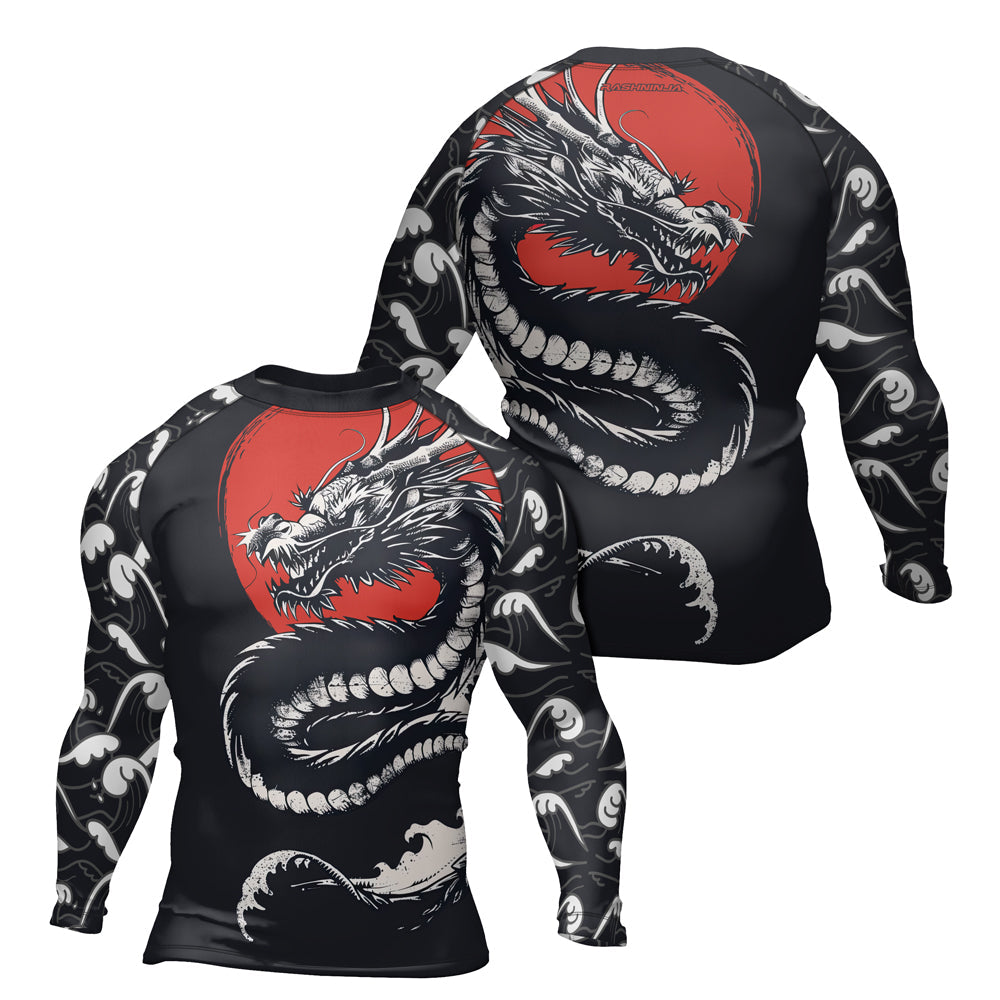 Rashninja Blue Dragon Crimson Men's Long Sleeve Rash Guard