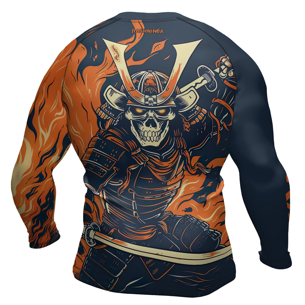 Rashninja Samurai Skull Flames Men's Long Sleeve Rash Guard