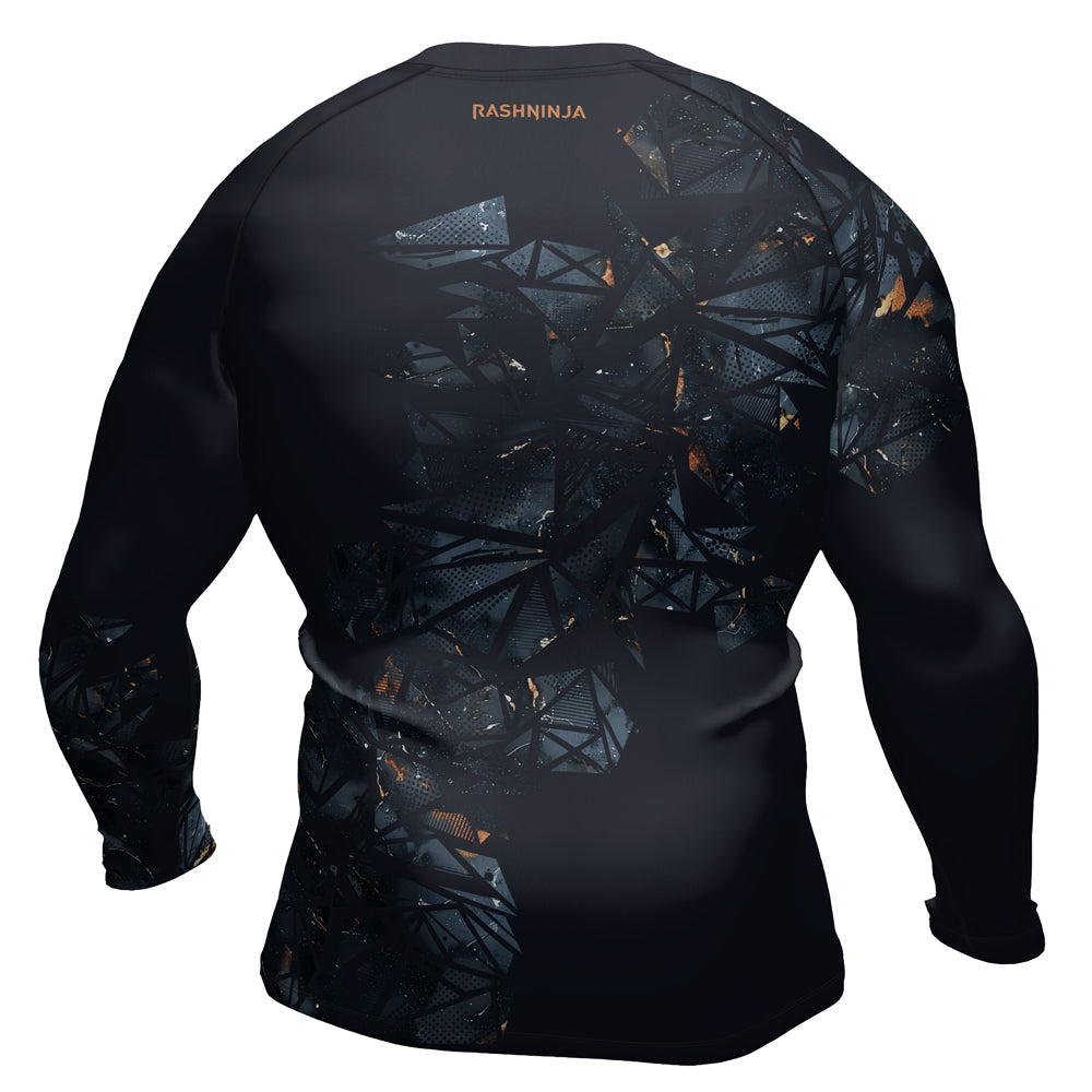 Rashninja Cyber Storm Marble Black Men's Long Sleeve Rash Guard