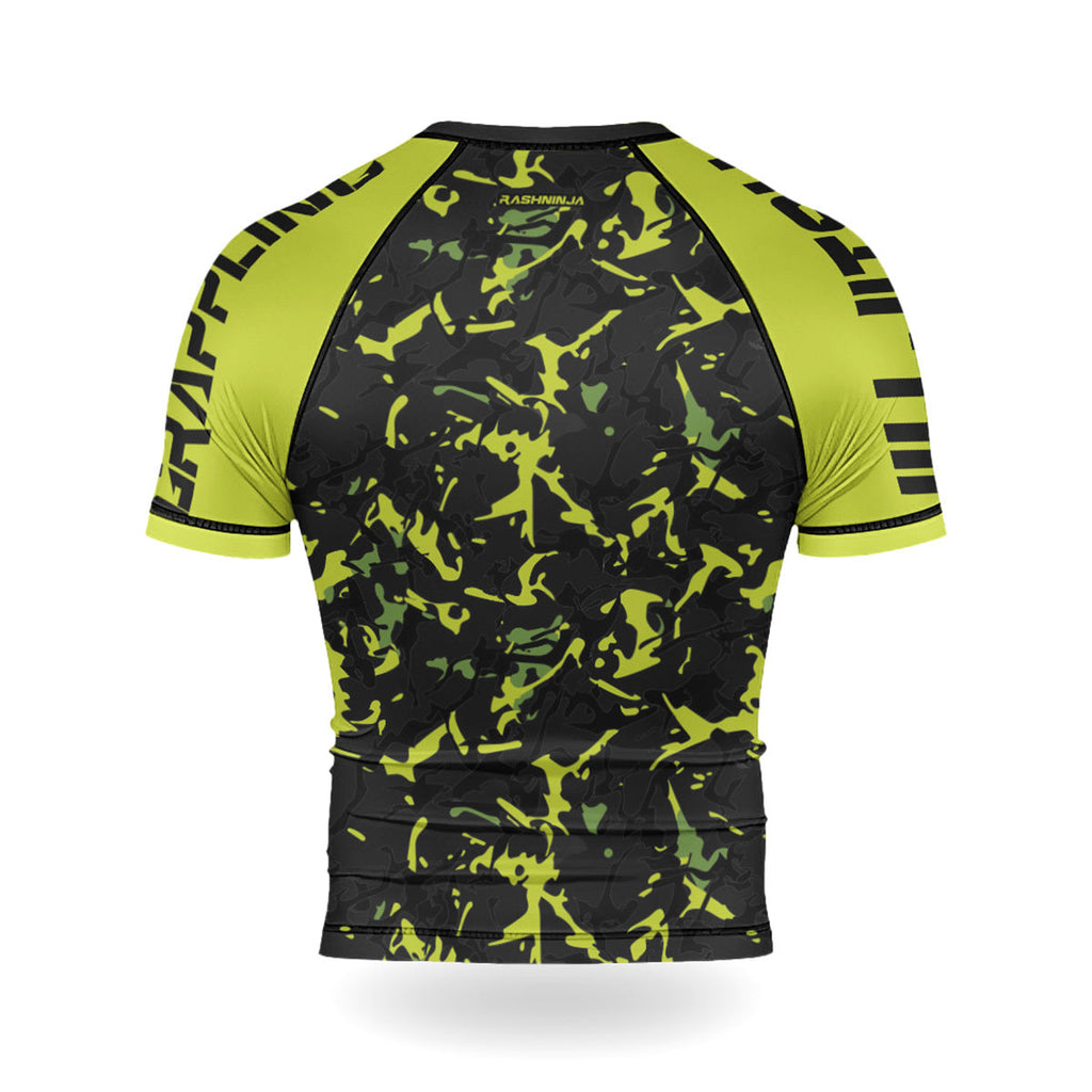 Rashninja Neon Green Camouflage Men's Short Sleeve Rash Guard