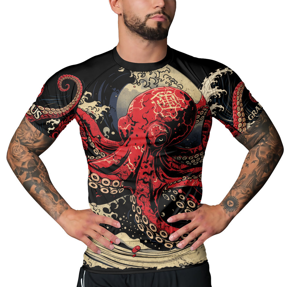 Rashninja Octopus Deep Sea Red Men's Short Sleeve Rash Guard