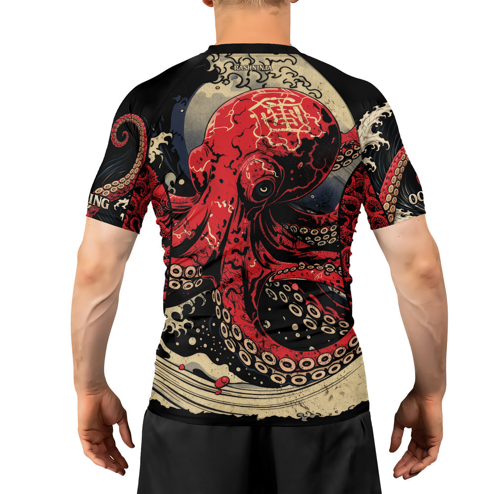 Rashninja Octopus Deep Sea Red Men's Short Sleeve Rash Guard
