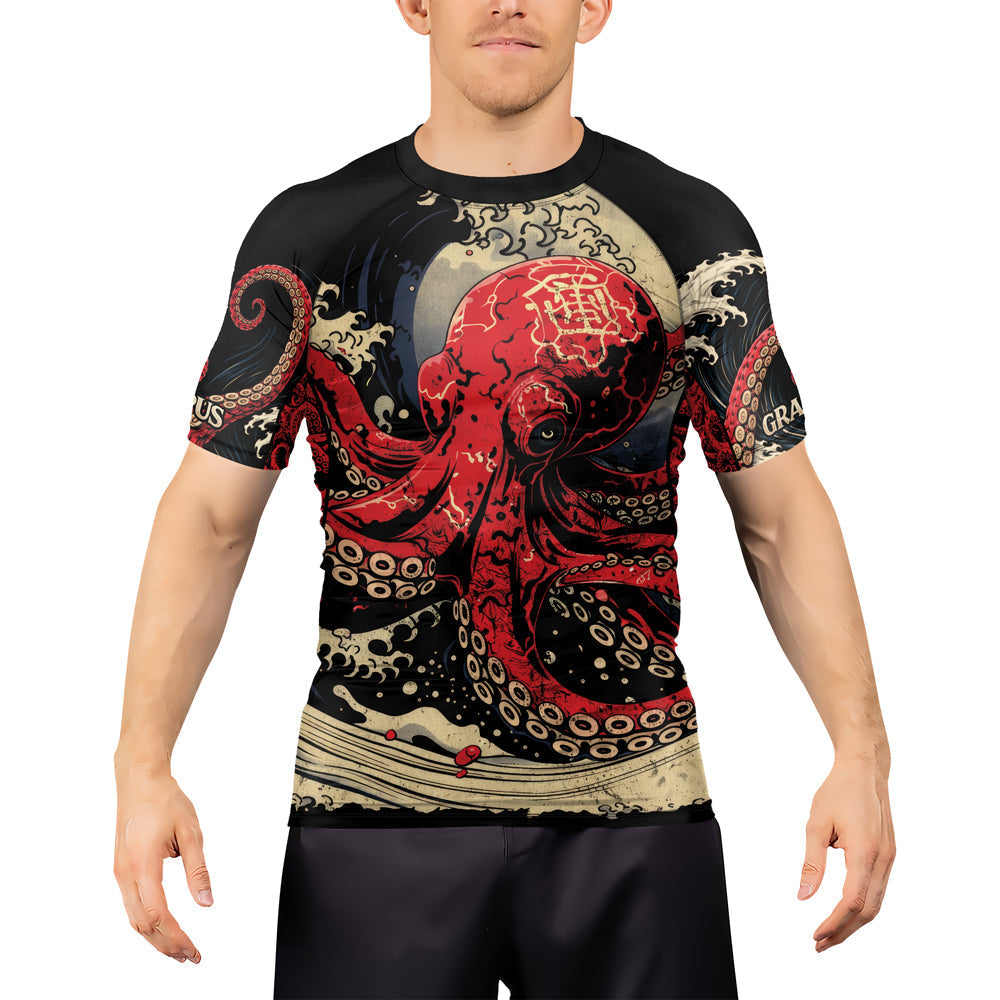 Rashninja Octopus Deep Sea Red Men's Short Sleeve Rash Guard
