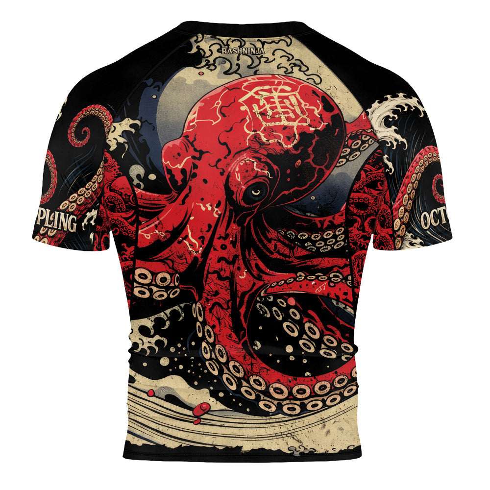 Rashninja Octopus Deep Sea Red Men's Short Sleeve Rash Guard