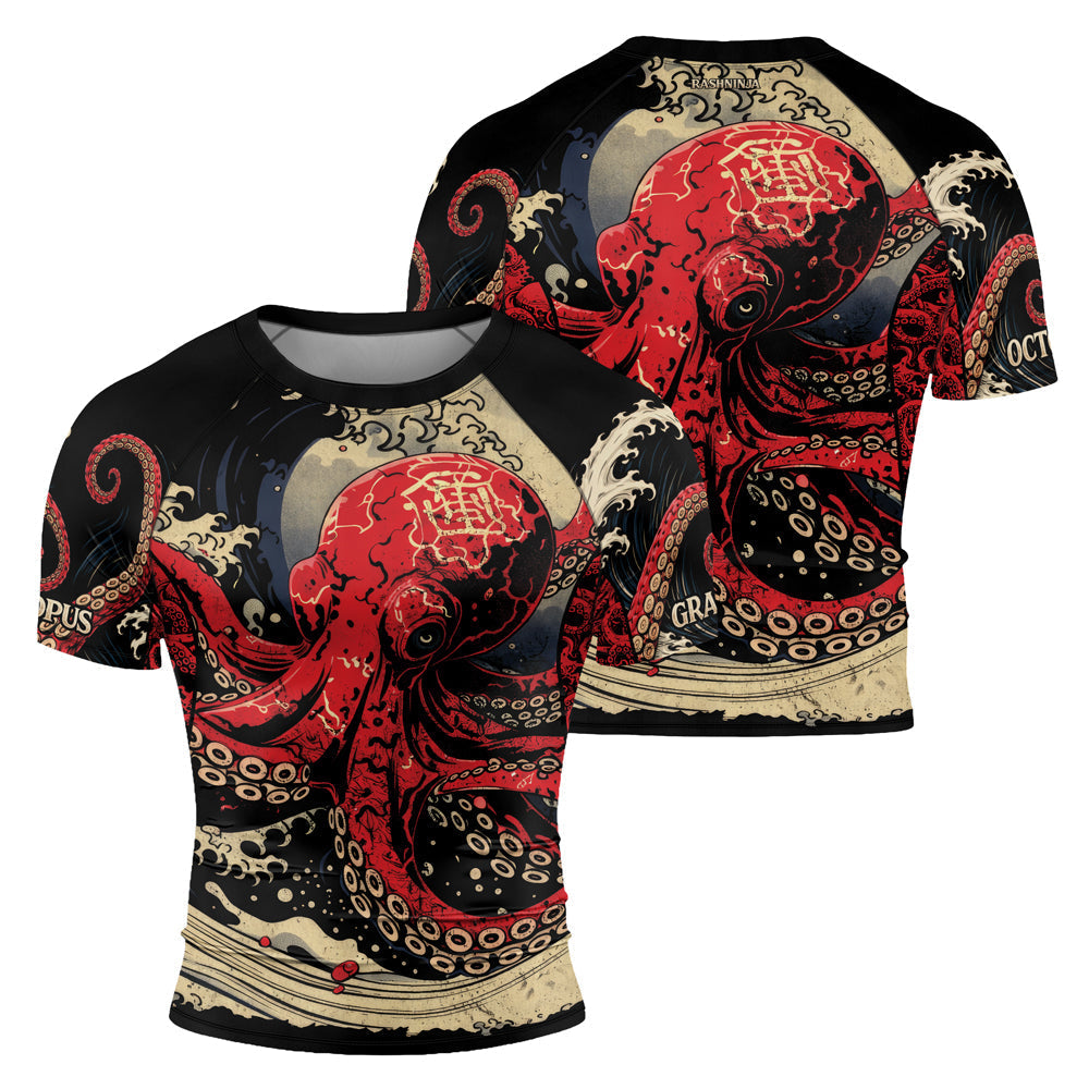 Rashninja Octopus Deep Sea Red Men's Short Sleeve Rash Guard