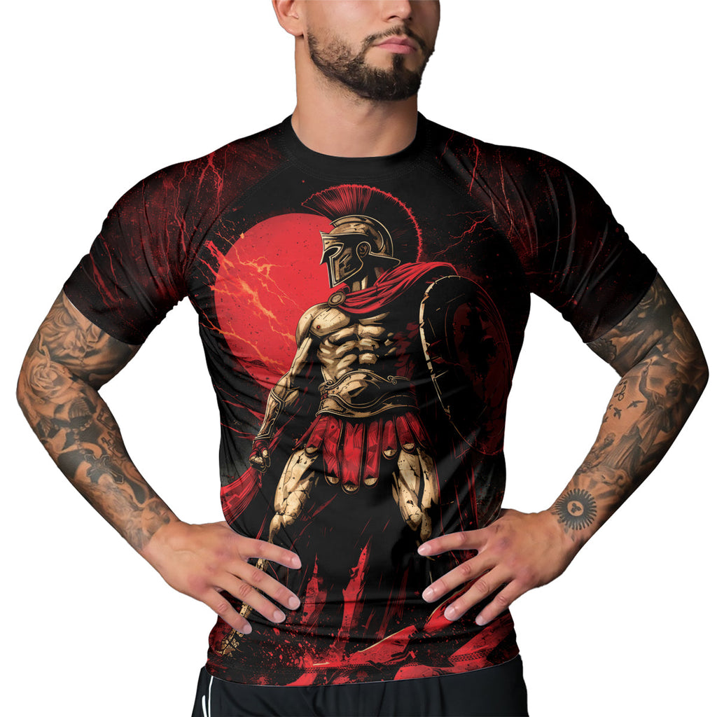 Rashninja Spartan Red Crest Men's Short Sleeve Rash Guard